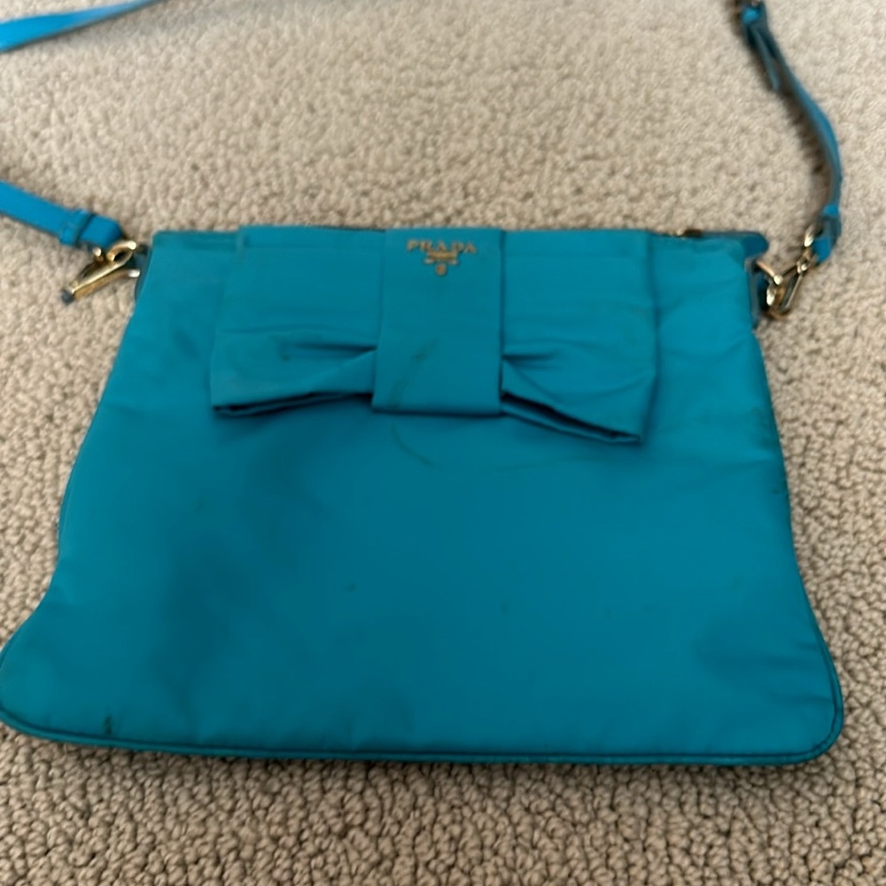 Prada Teal Blue Nylon Bow Crossbody Bag